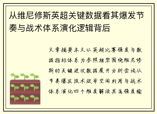 从维尼修斯英超关键数据看其爆发节奏与战术体系演化逻辑背后